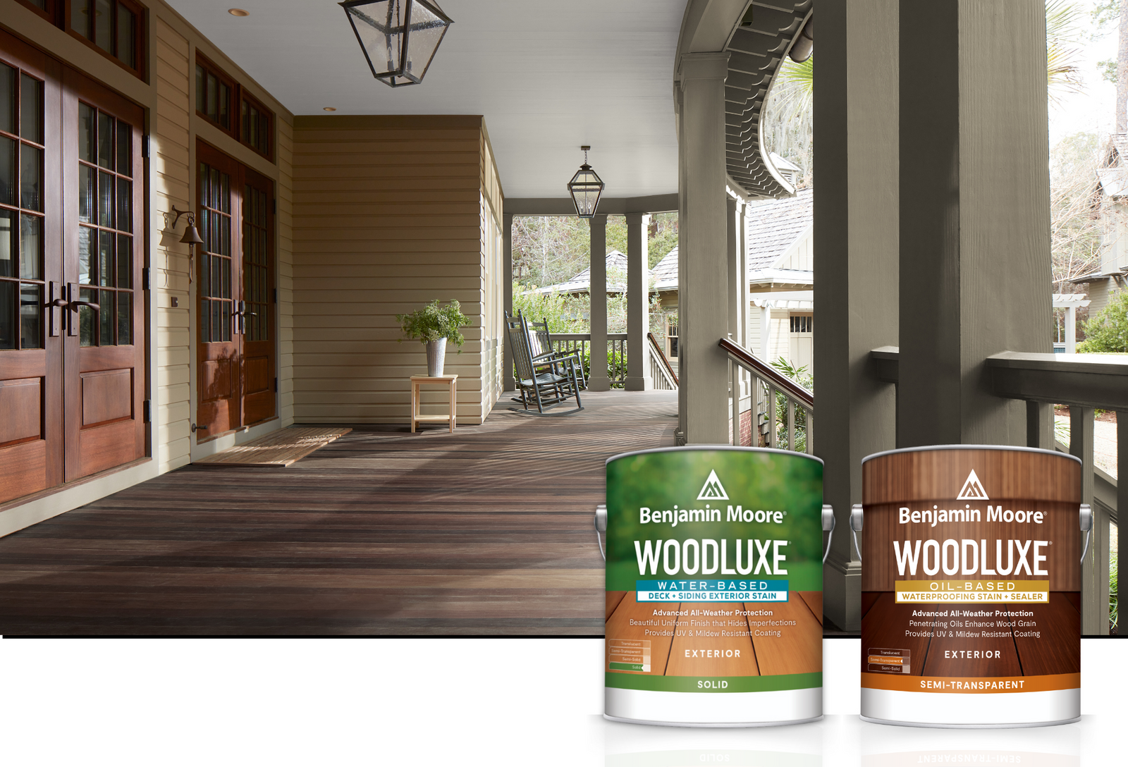 Introducing Benjamin Moore Woodluxe: The Ultimate Exterior Stain available at Regal Paint Centers in Maryland.