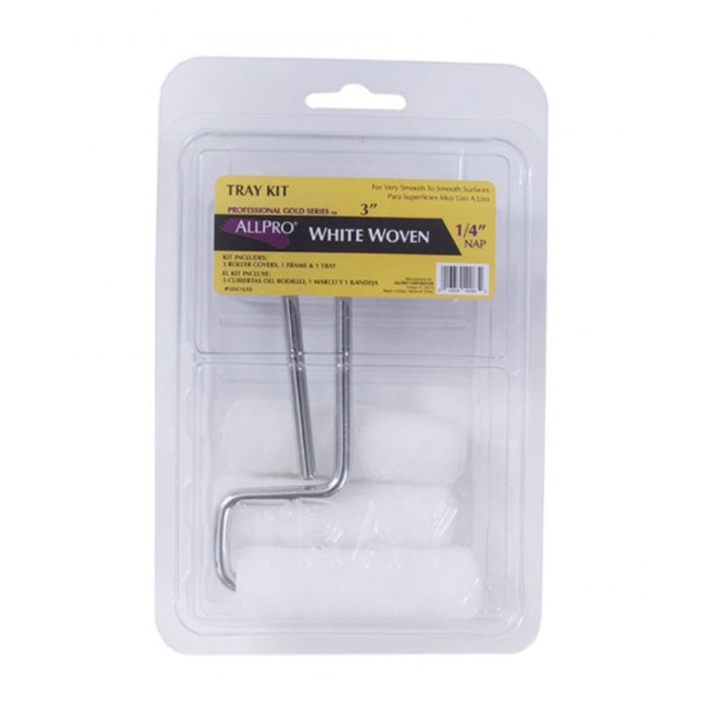 3 x 1/4" White Woven Mini Roller w/Tray Set